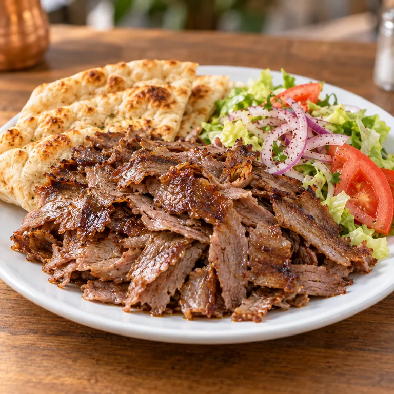 Döner Teller mit Fleisch, Salat und Brot